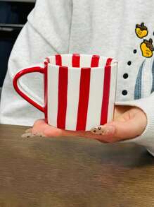 1件套红色条纹陶瓷杯碟套装，经典红白条纹陶瓷咖啡杯碟套装，英式下午茶，红茶杯碟，家用下午茶，咖啡，果汁，牛奶，水杯，送给朋友和同学返校的理想礼物