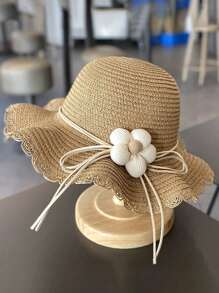 1 pieza Sombrero de paja de verano para niñas, sombrero de playa con ala grande y protección solar para princesa
