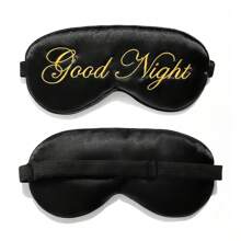 1pc Black "Good Night" Embroidery Logo Lightweight Polyester Eye Mask, Blackout Sleep Eyewear - Black - View 4