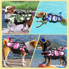 Camo Dog Life Jacket With Shark Fin Adjustable Reflective Pet Floatation Vest With Rescue Handle Life Preserver For Dog Swimming - Pink - View 6