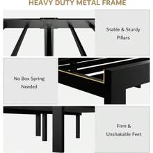 Estructura de cama individual de metal con cabecero acolchado y capitoneado, con 12" de espacio de almacenamiento debajo de la cama, sin necesidad de caja de resorte, sin ruido, fácil de ensamblar, color gris oscuro