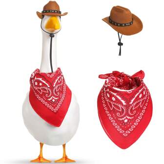 2pcs Western Cowboy Porch Goose Outfits For 23"/ 17'' Lawn Cement Goose Statue Clothes Cowboy Hat With Bandana Scarf