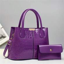Novo Conjunto de Bolsa Fashion Estilosa de Couro Brilhante Mãe-Filha, Alta Capacidade