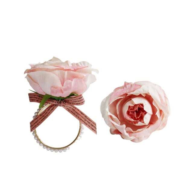 1pc porta-guardanapos rosa e branco, elegante decoração de laço de flor falsa, anel de guardanapo, decoração de mesa de banquete de hotel/casamento