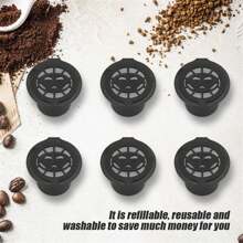 6 Plastic And Stainless Steel Refillable Coffee Capsule Filter Basket Replacements, Cup Filters, Reusable Capsules, Refill Design - Black - View 1