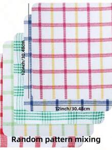 5/12pcs Kitchen Double-Sided Dishcloth Checkered Scrubbing Cloth Multi-Functional Cleaning Cloth Car Cleaning Wiping Cloth (Random Color)