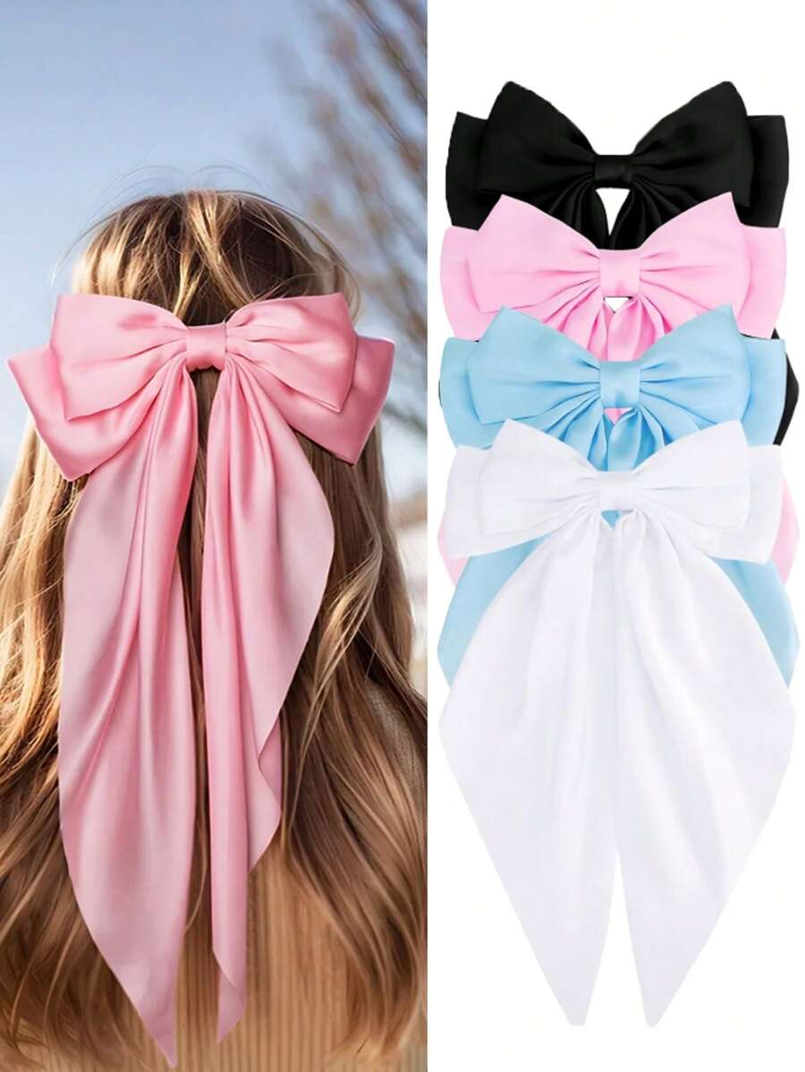1/4个装女士蝴蝶结发夹，黑色蝴蝶结、白色蝴蝶结、粉色蝴蝶结、蓝色蝴蝶结，丝带蝴蝶结发夹、缎面蝴蝶结发夹、蝴蝶结派对发饰、发爪、发夹、学习用品、情人节配饰、头部配饰、发卡