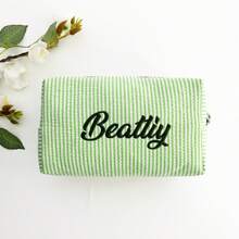 Embroidered Name Makeup Bag, Custom Makeup Bag, Travel Essentials, Corduroy Makeup Pouch Custom, Sanitary Napkin Storage Bag, Bridal Shower Gift,Travel Makeup Bag, Personalized Storage Bag, Makeup Bag, Travel Accessories Multi-Functional,Space-Saving,Letter,Striped Exquisite,Stylish,Tidy,Contracted,Casual,Basics Unique Treasurefinds,Girls Gift,Holiday Gift Ideal Gifts For Her Girlfriend,Family,Friends For Anniversaries