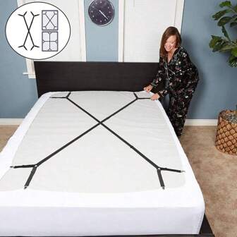 2pcs Bed Sheet Fixing Strap - Adjustable Bed Sheet Shoulder Strap, Bed Sheet Clamping Fastener To Keep The Bed Sheet From Shifting, 2 Pieces/Set In Black