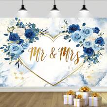 Biểu ngữ nền hoa Gentleman & Lady - Phông nền chụp ảnh Polyester đa năng, thích hợp cho đám cưới, tiệc cô dâu, kỷ niệm, v.v. - Họa tiết hoa xanh và trắng - 1 cái - Xem 3