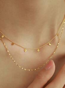 小方形项链女轻奢时尚高级感设计 - 金色 - 查看 4