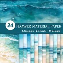 24pcs/Set Retro Beach Wave Theme Scrapbooking Paper, A5 Size, Beach Texture Background, Suitable For DIY Journal, Planner, Craft Paper, Junk Art, Cards, Photo Album, Handwork, Office Supplies, Diary Accessories