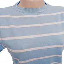 Striped Modal Blouse Short Sleeve Old Money Style Women's Fashion Spring Summer - 淡藍色與白色 - 查看 2