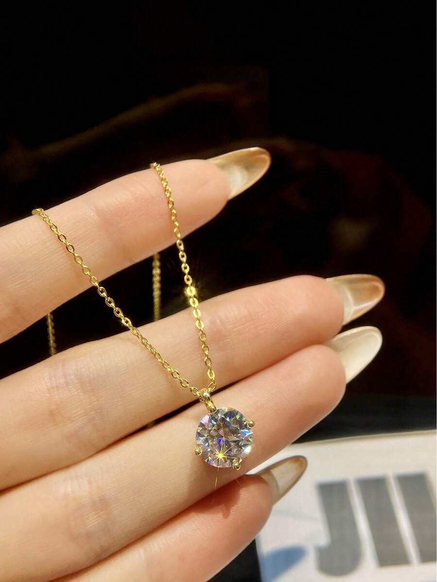 1Pc 3ct S925 Sterling Silver Moissanite Wedding Necklace Fashion Classic Four Claw Necklace Pendant Necklace Promise Necklace Eternity Necklace Luxury Fine Ladies Jewelry Gifts For Women Anniversary Gifts Bridal Fine Jewelry