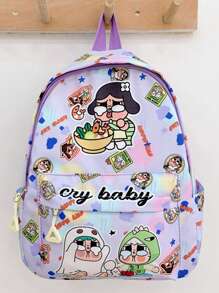 1 件新款女孩和男孩可爱卡通图案尼龙背包，带可调节肩带、拉链开合，休闲百搭，适合日常学校旅行、户外活动和节日礼物