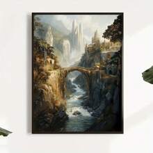 1pc Rivendell Landscape Canvas Art Print, Frameless Middle-Earth Inspired Poster, Modern Fantasy Wall Decor For Living Room, Bedroom, Home Office - Indoor Artwork Coastal Decor Coastal Decor Beach Decor