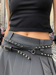 1pc Punk Rock Style Belt Buckle, Suitable For Jeans, Female Jeans, Rock Punk, Vintage, Sexy Rivet Belt, Applicable For Summer, School, Autumn, Halloween - Multicolor - View 1