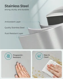 SONGMICS Slim Trash Can, 13-Gallon (50 L) Garbage Can For Narrow Spaces With Soft-Close Lid, Inner Bucket, And Step-On Pedal, Stainless Steel - Silver - View 3