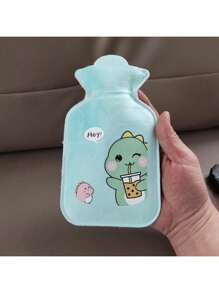1pc Cartoon Print Water Injection Hot Water Bottle, 300ml, Flocked PVC Material