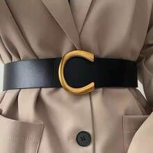 1pc Fashion C-Buckle Waist Belt, Black Color, Novel Design, Suitable For Dress & Skirt, High-End Solid Color