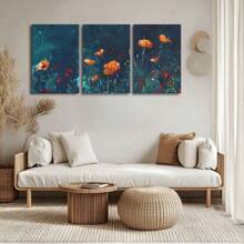 3pcs Bedroom Wall Art Framed Wall Art, Wrapped Canvas Poster Vintage Prints, Spring Red And Orange Flowers In The Water, Perfect Gift Decor, Wall Art For Living Room Bedroom Office, Hanging Hardware Included - Framed, Vertical