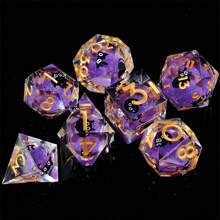 7pcs Liquid Cute Cat Glitter Dice Set, Handmade Resin Polyhedral RPG Dice With Sharp Edges, Roleplay Gaming Accessories Suitable For Christmas, Birthday, Festival, Party, Valentine's Day, Gift, Spring - Purple - View 3