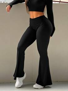 Pantaloni sportivi a vita alta, elastici, a campana, di colore unito, pantaloni da yoga, leggings compressivi, pantaloni da corsa e fitness, leggings primaverili ed estivi da donna, abbigliamento femminile
