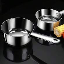 1pc Stainless Steel Thickened Water Scoop, Multi-Functional Long Handle Flat Bottom Large Ladle For Kitchen
