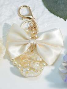 1 件白色蝴蝶结字母钥匙扣，妈妈礼物，女士包包吊坠饰品，DIY 背包装饰珍珠配件汽车配件包包饰品学校珍珠 - 白色 - 查看 35