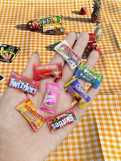 10pcs/20pcs Mini Artificial Snack Candy Chocolate Chip Bags, Various Hot Selling DIY Jewelry Accessories, Creative Earring Charms, Resin, Food Themed Craft Parts, Phone Cases DIY Materials, Accessories For Blyth Ob11 Dolls(The Product Is Not Magnetic)
