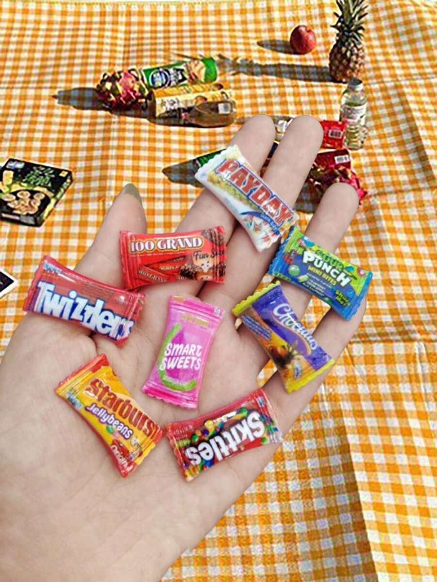 10pcs/20pcs Mini Artificial Snack Candy Chocolate Chip Bags, Various Hot Selling DIY Jewelry Accessories, Creative Earring Charms, Resin, Food Themed Craft Parts, Phone Cases DIY Materials, Accessories For Blyth Ob11 Dolls(The Product Is Not Magnetic)