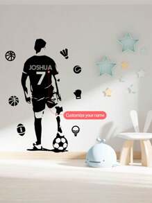 1 Stück Sportler, Fußball, Baseball, Basketball, Badminton Wandtattoo mit individuell anpassbarem Text, selbstklebende abnehmbare Wandkunst für Schlafzimmer, Wohnzimmer, Arbeitszimmer, Geschenke Geburtstag Abschluss, Harmonie Zuhause