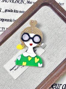 1pc Cute Acrylic Girl With Earring Brooch, Acetate Board Material Pin, Women Fashion Spring Clothing Accessory Brooch - Girl With Earrings - View 5