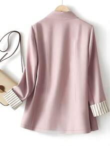 Blazer regular de mujer con un botón, parches y rayas - Rosa - Ver 2
