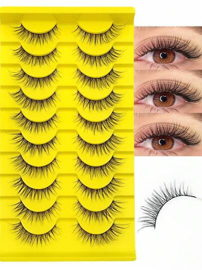 Asiteo 10对自然妆效假睫毛，柔软3D仿貂毛睫毛，可重复使用，适合日常妆容