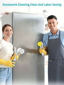 Un cepillo de limpieza inalámbrico de mano con 5 cabezales de cepillo reemplazables con cabezales de cepillo giratorios para usar en baños, bañeras, azulejos de pared, suelos y cocinas.