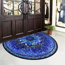 1pc Tile & Floral Pattern Carpet, Durable Non-Slip Entrance Mat, Luxury Semicircle Retro Style Floor Mat, Suitable For Indoor/Outdoor Use, Indoor Door Mat, Elegant Floor Decor