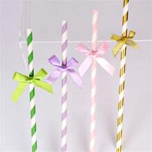 6pcs Elegant Bowknot Straws, Dessert Table Decor For Birthday Party, Pudding Cups, Paper Cups, Cupcakes, Bowknot Straw Stick, Various Party Straws