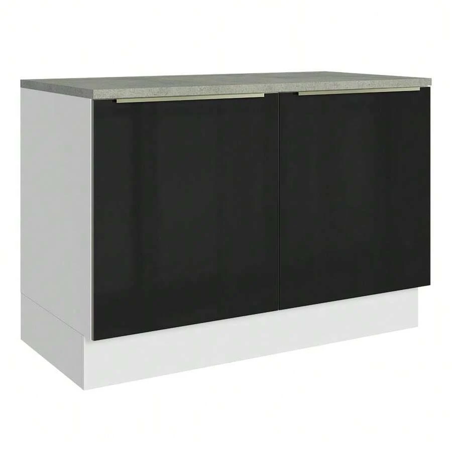 Gabinete Bajo Cocina Madesa Lux 120cm Con Encimera Bn 01 - Blanco y Negro - Ver 1