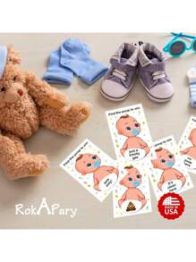 40 piezas - Juego de rascar 'Hacer caca' para baby shower de niño, juego divertido fácil de jugar, idea divertida, actividad para romper el hielo. Tarjetas de rifa, chupete azul - Multicolor - Ver 7