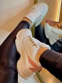Women's Chunky Sneakers Metallic - 白色/粉紅色 - 查看 2