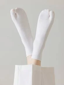 3 pares de calcetines de dedo dividido de estilo universitario de algodón cómodos y transpirables con antibacterias para mujer, de estilo minimalista liso, para las cuatro estaciones, otoño