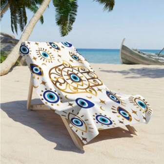1PC Foldable, Quick - Drying, Water - Resistant And Sand - Proof Beach Towel Printed With Eye And Hand Patterns, Perfect For Seaside And Outdoor Leisure Summer,Holiday Bathroom DecorTravel Essentials Travel Accessories Beach Essentials