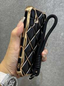 Luxury Stylish Rhombus Argyle Plating Phone Case Compatible With Iphone 16 15 14 13 12 Pro Max 11 Silicone Wristband Strap Soft Shockproof Cover