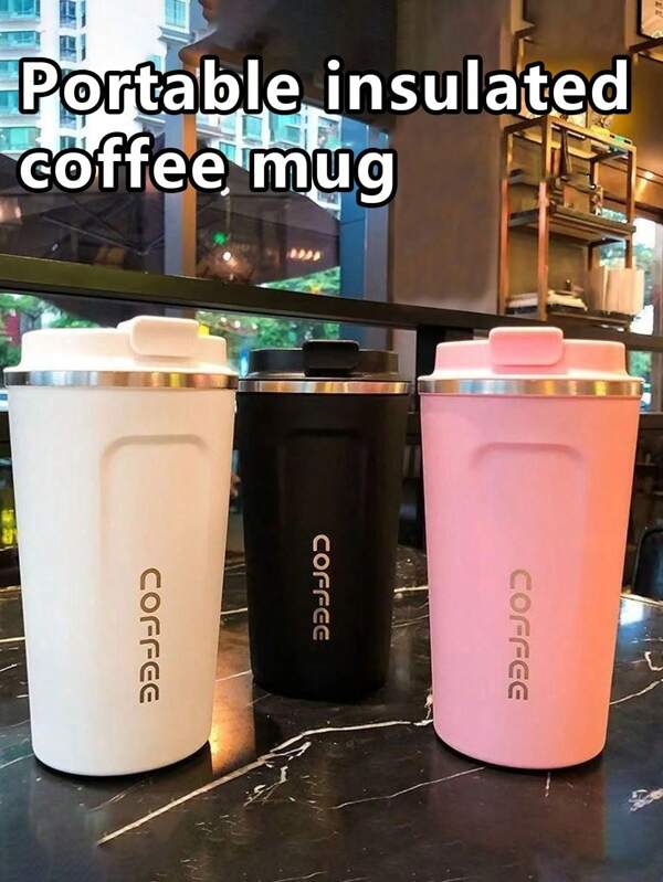 1 pieza Taza de viaje con aislamiento al vacío de acero inoxidable a prueba de fugas de 380ml/510ml, diseño elegante, adecuada para viajes al aire libre, café, té, leche, con tapa, de vuelta a la escuela