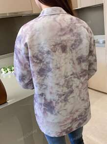 Women's Casual Tie-Dye Front Button Pocket Long Sleeve Shirt