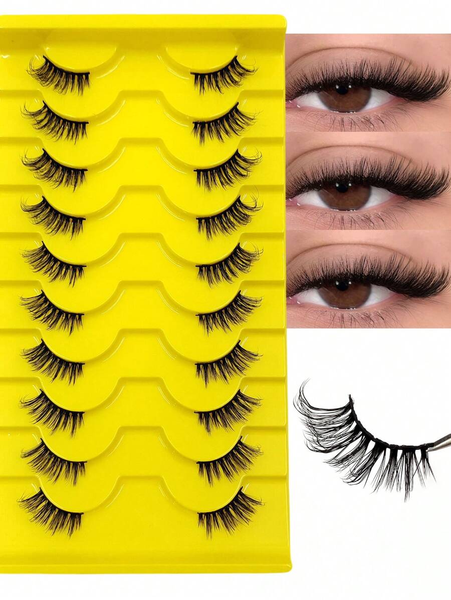 10 Pairs Natural Looking Fluffy Soft False Eyelashes, 3D Mink Fur Eyelashes, Cat Eye Elongated Lashes, Reusable, For Makeup & Eyelash Extensions - Cat Eye Lashes - View 1