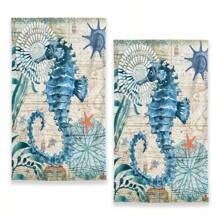 2pcs/Set Super Soft Sea Turtle Design Hand Towels, Made Of Superb Polyester Fabric, Woven Dish Towels, Hand Wash Only, Perfect For Modern Farmhouse Vacation Home Decor, Neighbor Gift, Cleaning Supplies, Kitchen Towels - Multicolor - View 14