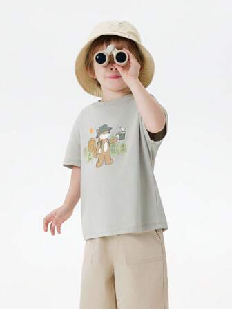 MARC&JANIE 年轻男孩休闲城市户外透气松鼠印花圆领短袖 T 恤，夏季