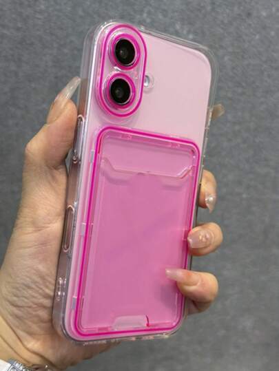 Pink TPU Solid Color Cardholder 1pc Cute Candy Color Jelly Clear Card Slot Phone Case Compatible With IPhone 17 Air 16 15 14 13 12 11 Pro Max Unisex TPU Back Cover Women Gift Birthday Gift Case